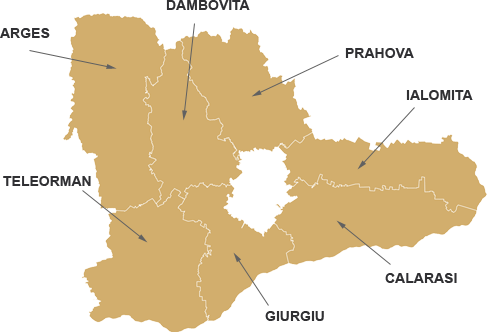 Harta regiunii Sud-Muntenia